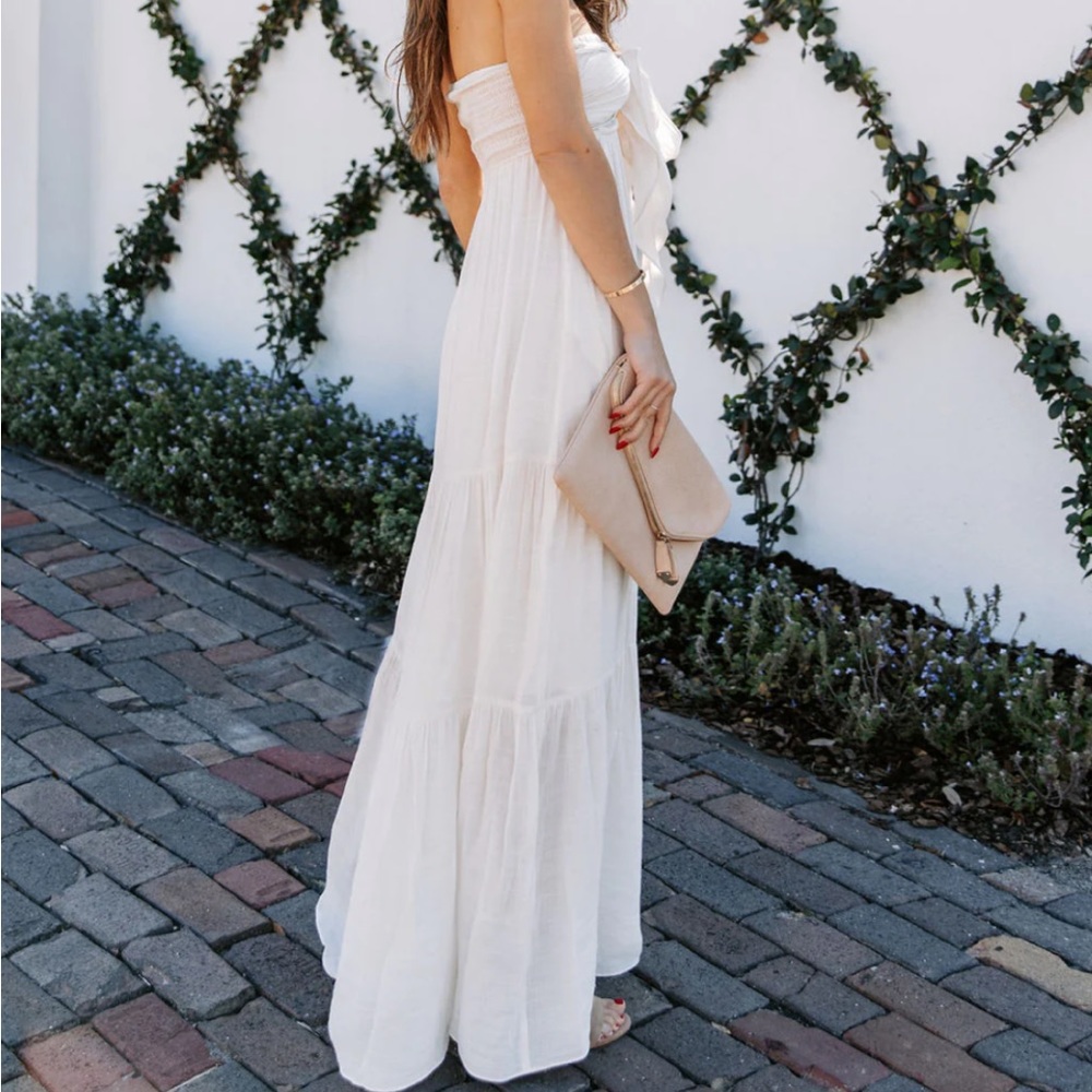 NWT Hattie Strapless Pocketed Tie Front Maxi Dress Bamboo Cream - Picture 5 of 8